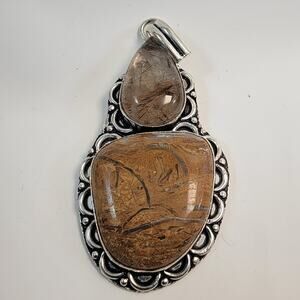 Necklace Pendants Picture Jasper and Rutilated Quartz Handmade Jewelry Silver